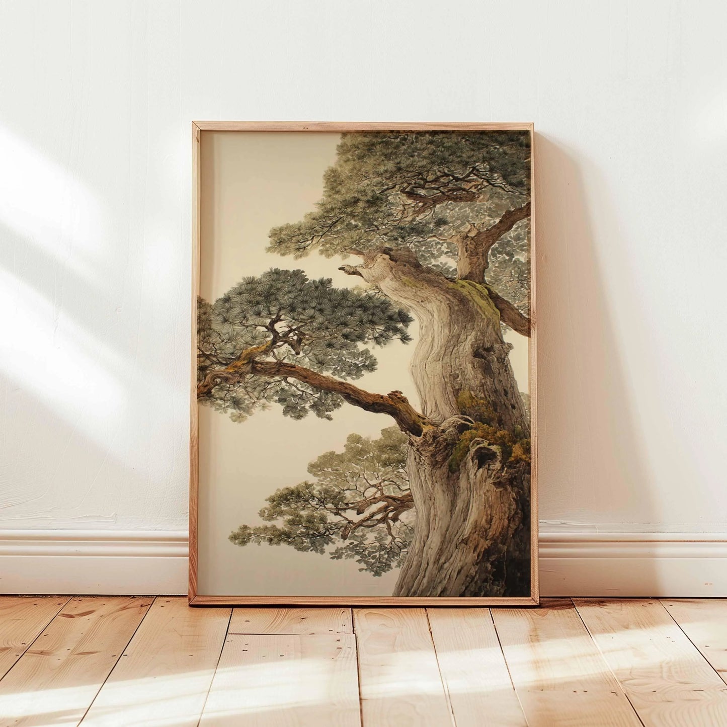 Ancient Pine Tree Wall Art, Japanese Nature Poster Print, Zen Botanical Decor, Oriental Tree Painting, Unframed Calm Forest Artwork