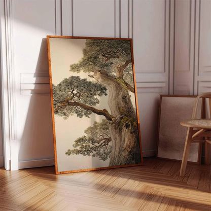 Ancient Pine Tree Wall Art, Japanese Nature Poster Print, Zen Botanical Decor, Oriental Tree Painting, Unframed Calm Forest Artwork