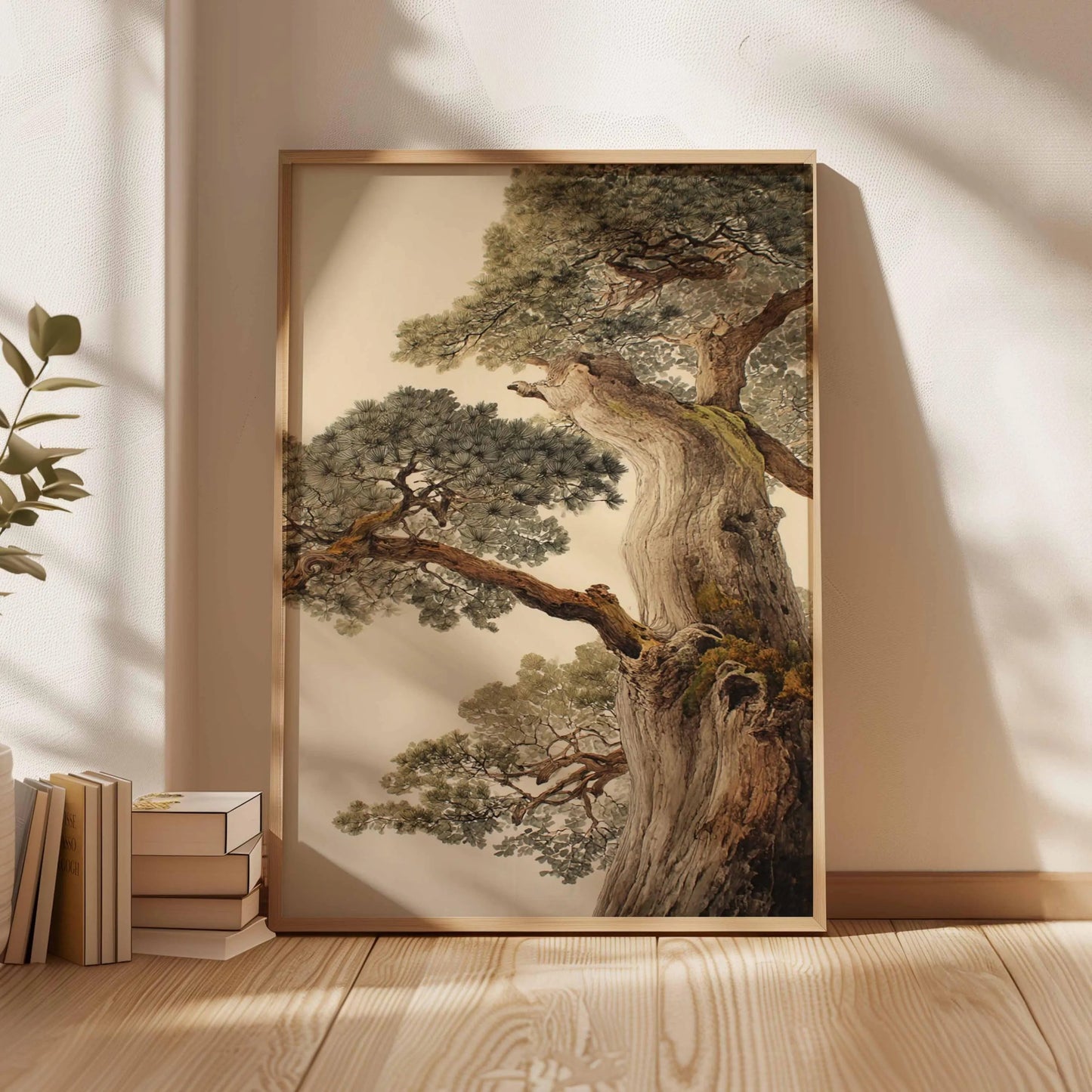 Ancient Pine Tree Wall Art, Japanese Nature Poster Print, Zen Botanical Decor, Oriental Tree Painting, Unframed Calm Forest Artwork