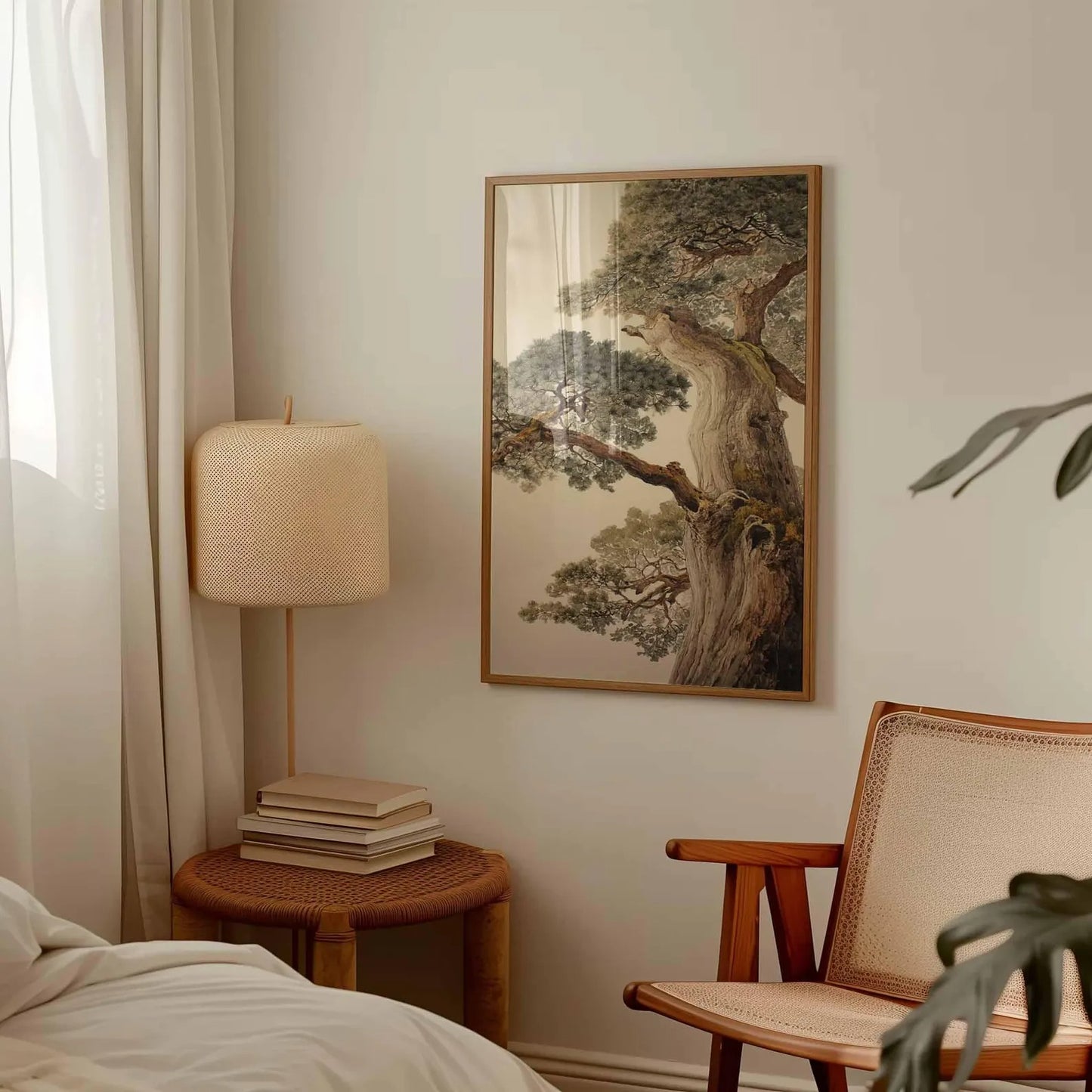 Ancient Pine Tree Wall Art, Japanese Nature Poster Print, Zen Botanical Decor, Oriental Tree Painting, Unframed Calm Forest Artwork