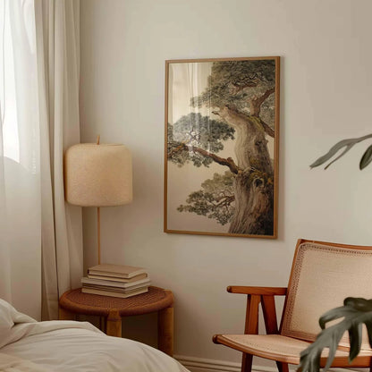 Ancient Pine Tree Wall Art, Japanese Nature Poster Print, Zen Botanical Decor, Oriental Tree Painting, Unframed Calm Forest Artwork